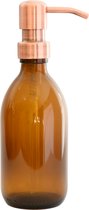 Groeikruid® Zeeppompje | Zeepdispenser | Vrijstaand en Hervulbaar | 300 ml Amber glas | RVS pompkop | Antiek Koper