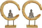 Boeddha - Buddha - Zittende Boeddha in een cirkel met hout-look van polystone