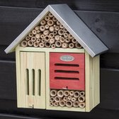 Insectenhotel L 32.8 cm hoog - vurenhout - bamboe - zink - bijenkast - insectenkast - tuinfiguur - tuinaccessoire - lente - zomer - collectie - tuinieren - ophangbaar - cadeau - ge