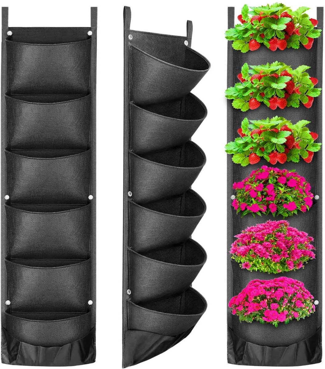 Verticale plantenzakken- Verticale tuin 6 zakken, tuinplantenzak- Kruidenmuur- Zwart -100/39 cm-Waterdicht