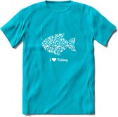 I Love Fishing - Vissen T-Shirt | Wit | Grappig Verjaardag Vis Hobby Cadeau Shirt | Dames - Heren - Unisex | Tshirt Hengelsport Kleding Kado - Blauw - S