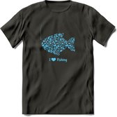 I Love Fishing - Vissen T-Shirt | Blauw | Grappig Verjaardag Vis Hobby Cadeau Shirt | Dames - Heren - Unisex | Tshirt Hengelsport Kleding Kado - Donker Grijs - 3XL