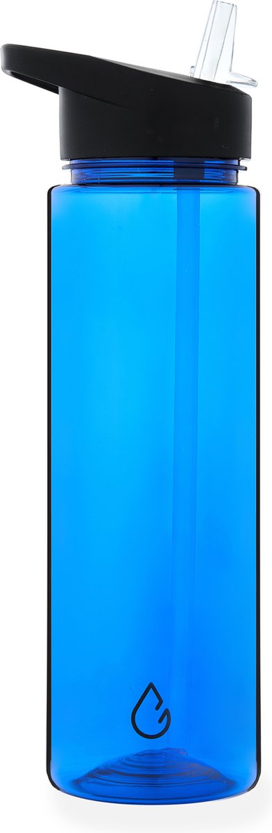 Wattamula - Milieuvriendelijke waterfles met rietje - 700 ML - Blauw transparant - Drinkfles