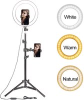 VIFY® LED Ringlamp Met Statief, Telefoonhouder - TikTok lamp - Ringlamp telefoon - Flitser -- 110cm hoog - USB - TikTok - YouTube - Ring lamp - Make-up - Make-up licht - Studiolamp