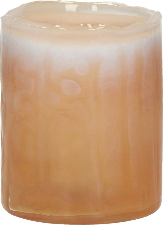 Pomax - Theelicht / waxinelichtjeshouder / windlicht - Oranje / wit / roze / transparant - ø 7,5 x 9 cm hoog.