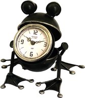 Table clock metal frog black Antiquité de Paris 18 cm hoog - tafelklok - uurwerk - horloge - industriestijl - vintage - industrieel - klok - tafel - metaal - cadeau - geschenk - re