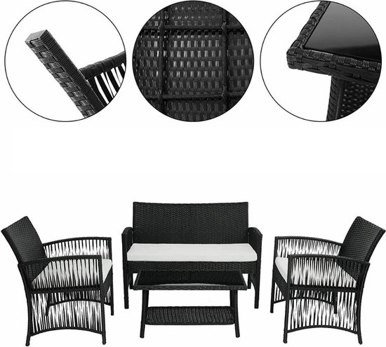 UDPATIO Tuinmeubelset, balkonmeubelset voor 4 personen, tuinzitgroep met tafel, bank en 2 stoelen, weerbestendig, kleine tuinmeubelen, outdoor, voor balkons, terrassen, binnenplaatsen, grijs