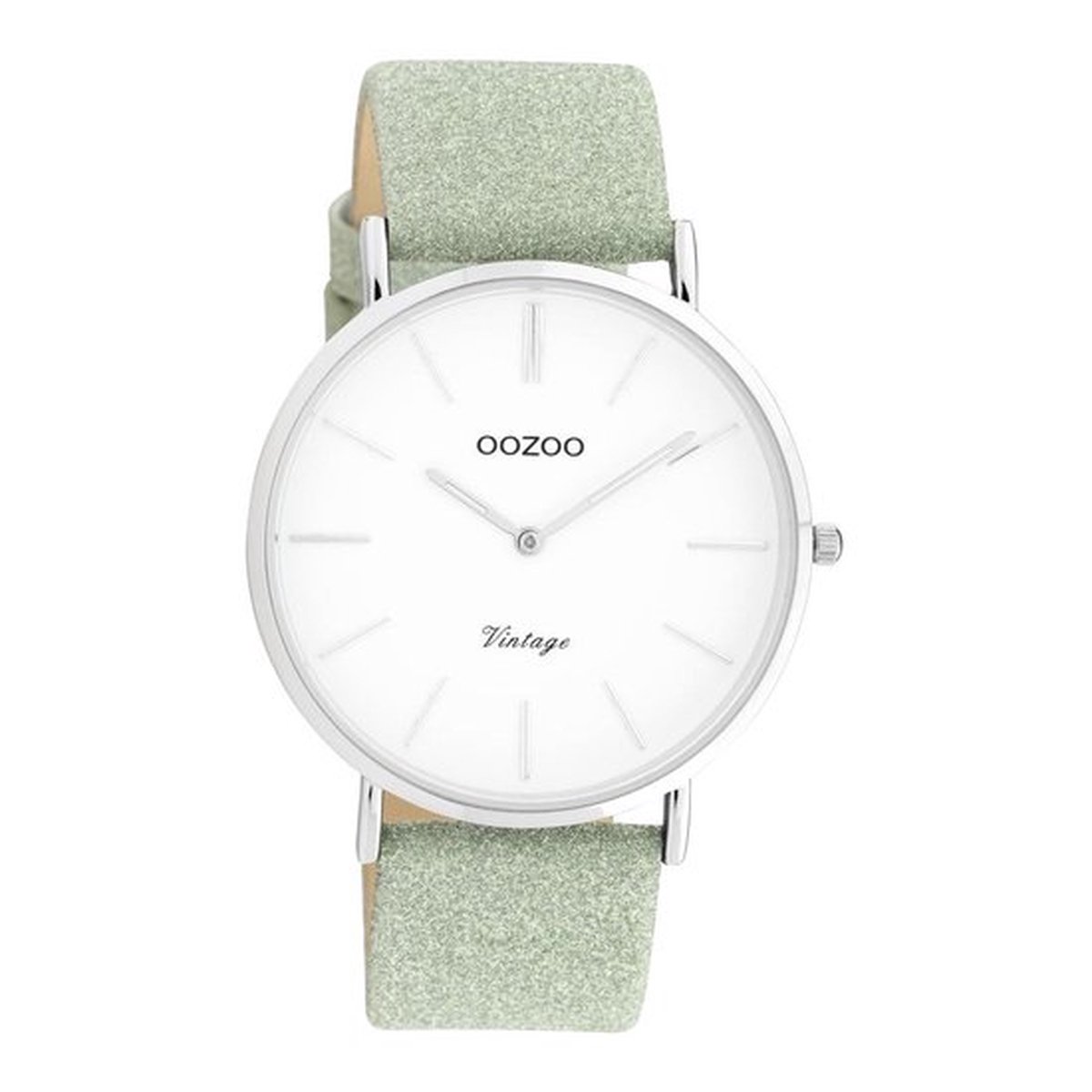 OOZOO Vintage series - Zilveren horloge met viridiaan groene leren band - C20146 - Ø40