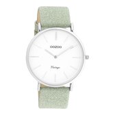OOZOO Vintage series - Silver watch with viridian green leather strap - C20146