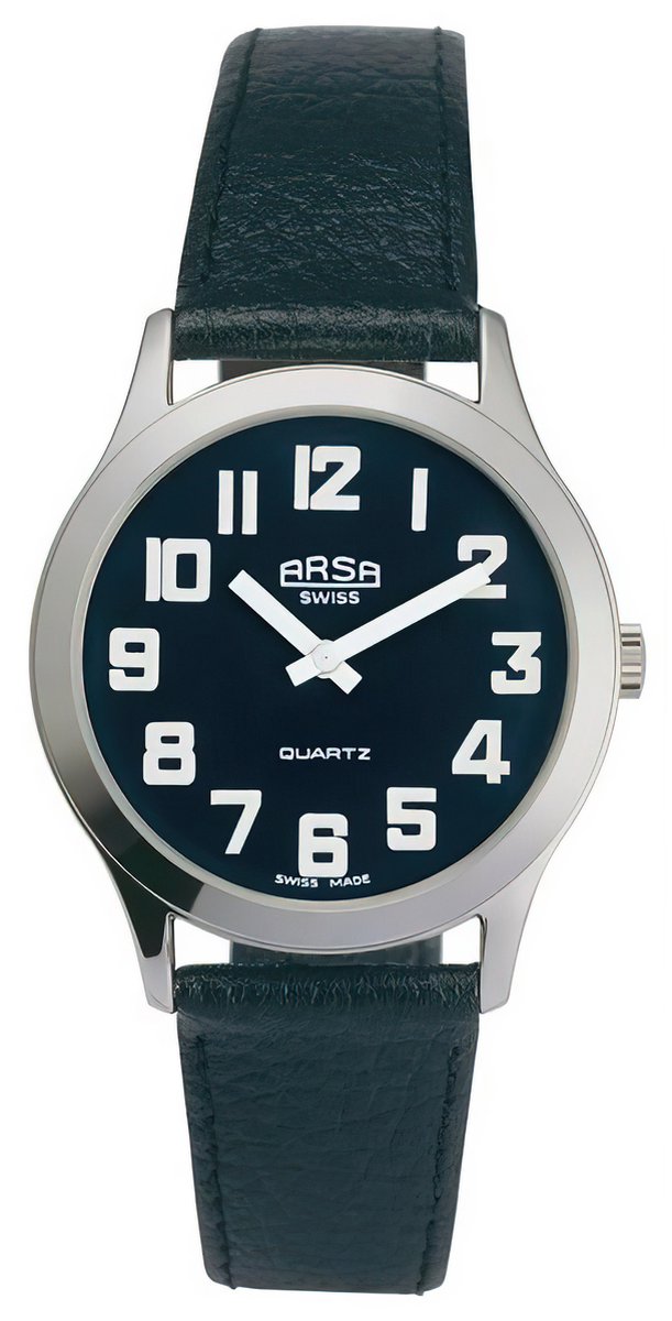Arsa Large - horloge - Heren - dames - grote cijfers - zwart leren band - senioren horloge - quartz uurwerk