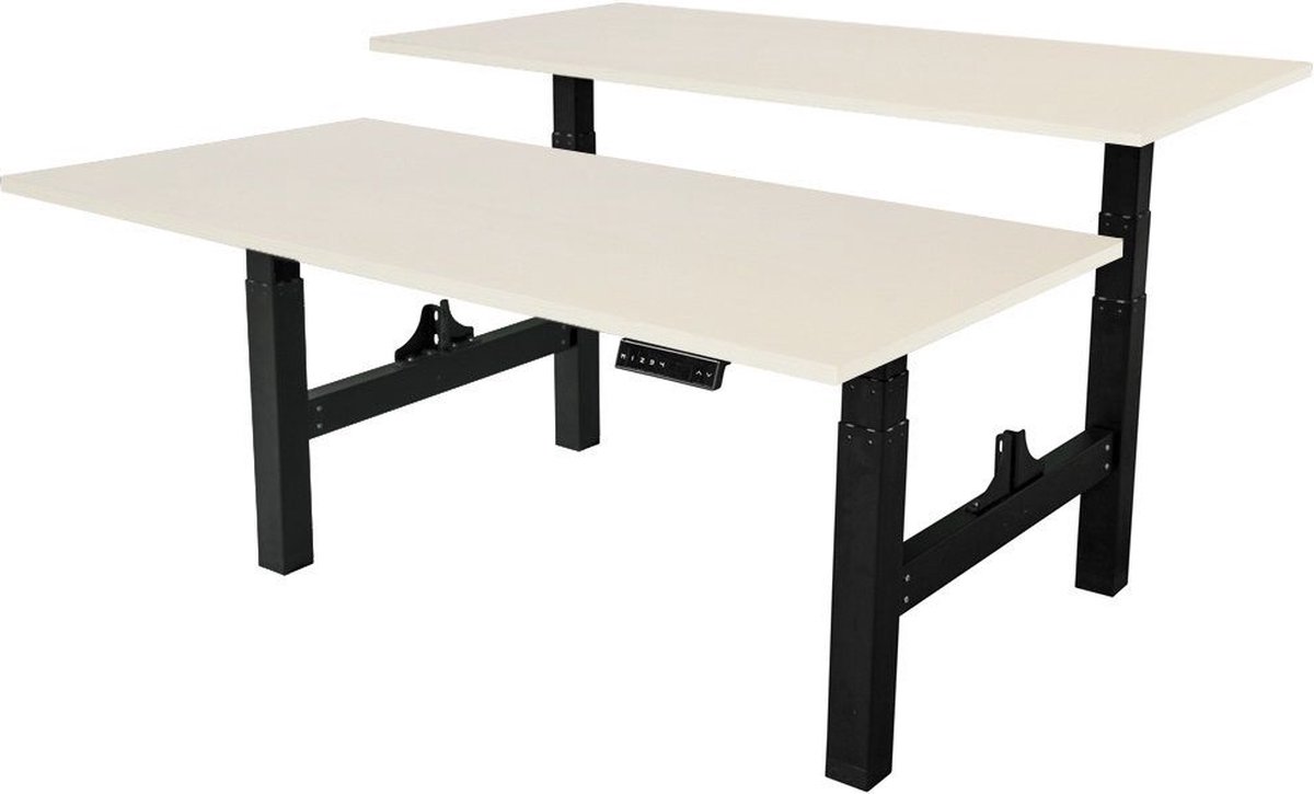Sedero Elektrisch verstelbaar duo bureau - 160x80 cm - Two dual motor - Zwart met Licht eiken