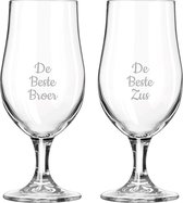 Verre à bière gravé sur pied 49cl De Beste Broer- De Beste Zus