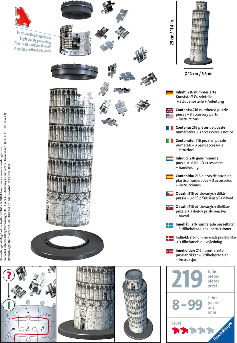 Ravensburger Toren van Pisa- 3D puzzel gebouw - 216 stukjes — afbeelding 6