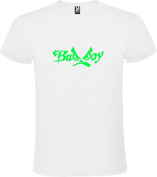 Wit  T shirt met  "Bad Boys" print Neon Groen size XXXXL