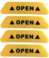 4x reflecterende open sticker - waarschuwing pas op open sticker - reflectie sticker open - geel