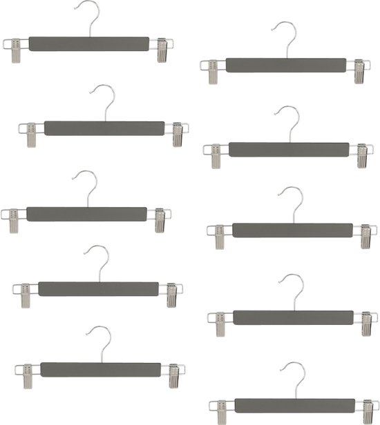 10 cintres en bois gris avec pinces 42 cm