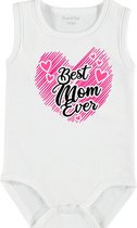 Baby Rompertje met tekst 'Best mom' | mouwloos l | wit zwart | maat 50/56 | cadeau | Kraamcadeau | Kraamkado