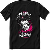 Cool People Do Fishing - Vissen T-Shirt | Roze | Grappig Verjaardag Vis Hobby Cadeau Shirt | Dames - Heren - Unisex | Tshirt Hengelsport Kleding Kado - Zwart - XL