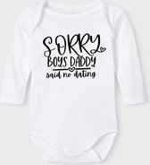 Baby Rompertje met tekst 'Sorry boys, my daddy said no dating' | Lange mouw l | wit zwart | maat 62/68 | cadeau | Kraamcadeau | Kraamkado