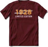 1928 Limited Edition T-Shirt | Goud - Zilver | Grappig Verjaardag en Feest Cadeau Shirt | Dames - Heren - Unisex | Tshirt Kleding Kado | - Burgundy - M