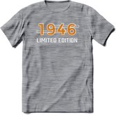 1946 Limited Edition T-Shirt | Goud - Zilver | Grappig Verjaardag en Feest Cadeau Shirt | Dames - Heren - Unisex | Tshirt Kleding Kado | - Donker Grijs - Gemaleerd - S