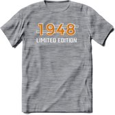 1948 Limited Edition T-Shirt | Goud - Zilver | Grappig Verjaardag en Feest Cadeau Shirt | Dames - Heren - Unisex | Tshirt Kleding Kado | - Donker Grijs - Gemaleerd - M