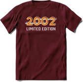 2002 Limited Edition T-Shirt | Goud - Zilver | Grappig Verjaardag en Feest Cadeau Shirt | Dames - Heren - Unisex | Tshirt Kleding Kado | - Burgundy - XL