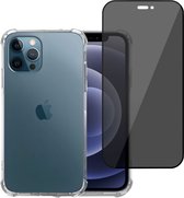 Geschikt voor iPhone 12 Pro Max Shockproof Hoesje + Privacy Screenprotector – Volledig Dekkend Gehard Glas Cover - Case Transparant