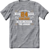 24 Jaar Legend T-Shirt | Goud - Wit | Grappig Verjaardag en Feest Cadeau Shirt | Dames - Heren - Unisex | Tshirt Kleding Kado | - Donker Grijs - Gemaleerd - XXL