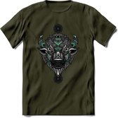 Bizon - Dieren Mandala T-Shirt | Aqua | Grappig Verjaardag Zentangle Dierenkop Cadeau Shirt | Dames - Heren - Unisex | Wildlife Tshirt Kleding Kado | - Leger Groen - XL