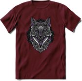 Vos - Dieren Mandala T-Shirt | Paars | Grappig Verjaardag Zentangle Dierenkop Cadeau Shirt | Dames - Heren - Unisex | Wildlife Tshirt Kleding Kado | - Burgundy - XL