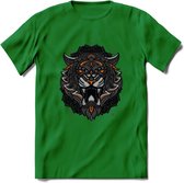 Tijger - Dieren Mandala T-Shirt | Oranje | Grappig Verjaardag Zentangle Dierenkop Cadeau Shirt | Dames - Heren - Unisex | Wildlife Tshirt Kleding Kado | - Donker Groen - 3XL