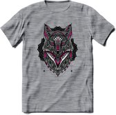 Vos - Dieren Mandala T-Shirt | Roze | Grappig Verjaardag Zentangle Dierenkop Cadeau Shirt | Dames - Heren - Unisex | Wildlife Tshirt Kleding Kado | - Donker Grijs - Gemaleerd - S