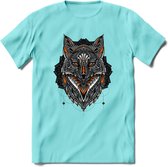 Vos - Dieren Mandala T-Shirt | Oranje | Grappig Verjaardag Zentangle Dierenkop Cadeau Shirt | Dames - Heren - Unisex | Wildlife Tshirt Kleding Kado | - Licht Blauw - L