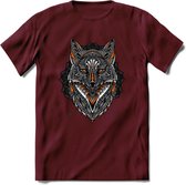 Vos - Dieren Mandala T-Shirt | Oranje | Grappig Verjaardag Zentangle Dierenkop Cadeau Shirt | Dames - Heren - Unisex | Wildlife Tshirt Kleding Kado | - Burgundy - M