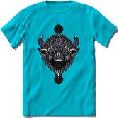 Bizon - Dieren Mandala T-Shirt | Paars | Grappig Verjaardag Zentangle Dierenkop Cadeau Shirt | Dames - Heren - Unisex | Wildlife Tshirt Kleding Kado | - Blauw - L