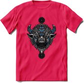 Bizon - Dieren Mandala T-Shirt | Blauw | Grappig Verjaardag Zentangle Dierenkop Cadeau Shirt | Dames - Heren - Unisex | Wildlife Tshirt Kleding Kado | - Roze - M