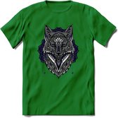 Vos - Dieren Mandala T-Shirt | Donkerblauw | Grappig Verjaardag Zentangle Dierenkop Cadeau Shirt | Dames - Heren - Unisex | Wildlife Tshirt Kleding Kado | - Donker Groen - 3XL