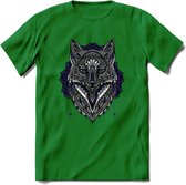 Vos - Dieren Mandala T-Shirt | Donkerblauw | Grappig Verjaardag Zentangle Dierenkop Cadeau Shirt | Dames - Heren - Unisex | Wildlife Tshirt Kleding Kado | - Donker Groen - L