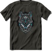 Vos - Dieren Mandala T-Shirt | Lichtblauw | Grappig Verjaardag Zentangle Dierenkop Cadeau Shirt | Dames - Heren - Unisex | Wildlife Tshirt Kleding Kado | - Donker Grijs - XXL