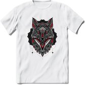 Vos - Dieren Mandala T-Shirt | Rood | Grappig Verjaardag Zentangle Dierenkop Cadeau Shirt | Dames - Heren - Unisex | Wildlife Tshirt Kleding Kado | - Wit - 3XL