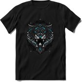 Tijger - Dieren Mandala T-Shirt | Lichtblauw | Grappig Verjaardag Zentangle Dierenkop Cadeau Shirt | Dames - Heren - Unisex | Wildlife Tshirt Kleding Kado | - Zwart - 3XL