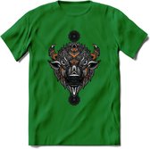 Bizon - Dieren Mandala T-Shirt | Oranje | Grappig Verjaardag Zentangle Dierenkop Cadeau Shirt | Dames - Heren - Unisex | Wildlife Tshirt Kleding Kado | - Donker Groen - 3XL