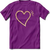 Valentijn Goud Hart T-Shirt | Grappig Valentijnsdag Cadeautje voor Hem en Haar | Dames - Heren - Unisex | Kleding Cadeau | - Paars - M