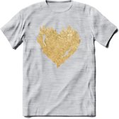 Valentijn Goud Hart T-Shirt | Grappig Valentijnsdag Cadeautje voor Hem en Haar | Dames - Heren - Unisex | Kleding Cadeau | - Licht Grijs - Gemaleerd - L