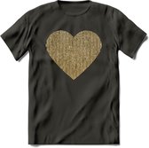 Valentijn Goud Hart T-Shirt | Grappig Valentijnsdag Cadeautje voor Hem en Haar | Dames - Heren - Unisex | Kleding Cadeau | - Donker Grijs - L