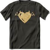Valentijn Goud Hart T-Shirt | Grappig Valentijnsdag Cadeautje voor Hem en Haar | Dames - Heren - Unisex | Kleding Cadeau | - Donker Grijs - L