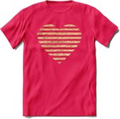 Valentijn Goud Hart T-Shirt | Grappig Valentijnsdag Cadeautje voor Hem en Haar | Dames - Heren - Unisex | Kleding Cadeau | - Roze - XXL