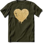 Valentijn Goud Hart T-Shirt | Grappig Valentijnsdag Cadeautje voor Hem en Haar | Dames - Heren - Unisex | Kleding Cadeau | - Leger Groen - S