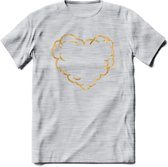 Valentijn Goud Hart T-Shirt | Grappig Valentijnsdag Cadeautje voor Hem en Haar | Dames - Heren - Unisex | Kleding Cadeau | - Licht Grijs - Gemaleerd - XL